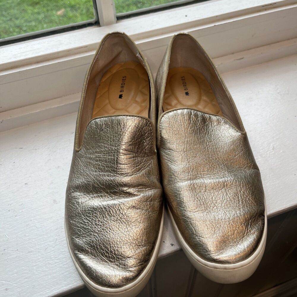 Birdies sz 9 The Swift gold metallic slip-on leather sporty cushioned sneaker